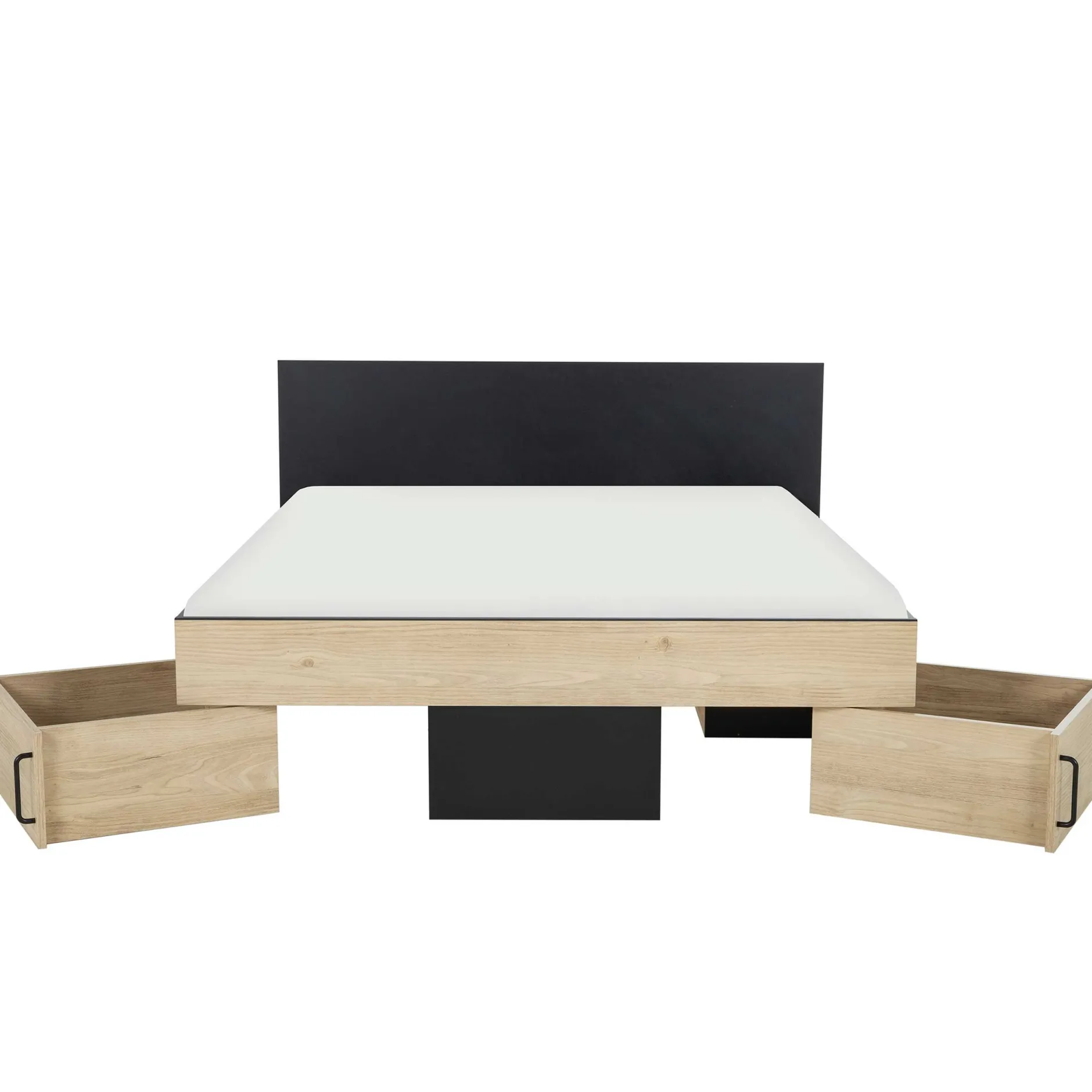Doppelbett Swip 140x190cm, 2 Schubladen - Eiche Dekor/schwarz
