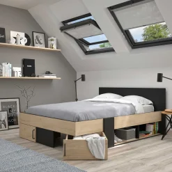 Doppelbett Swivel | 160 x 200 cm | Mit Stauraum | Helvezia Oak Design