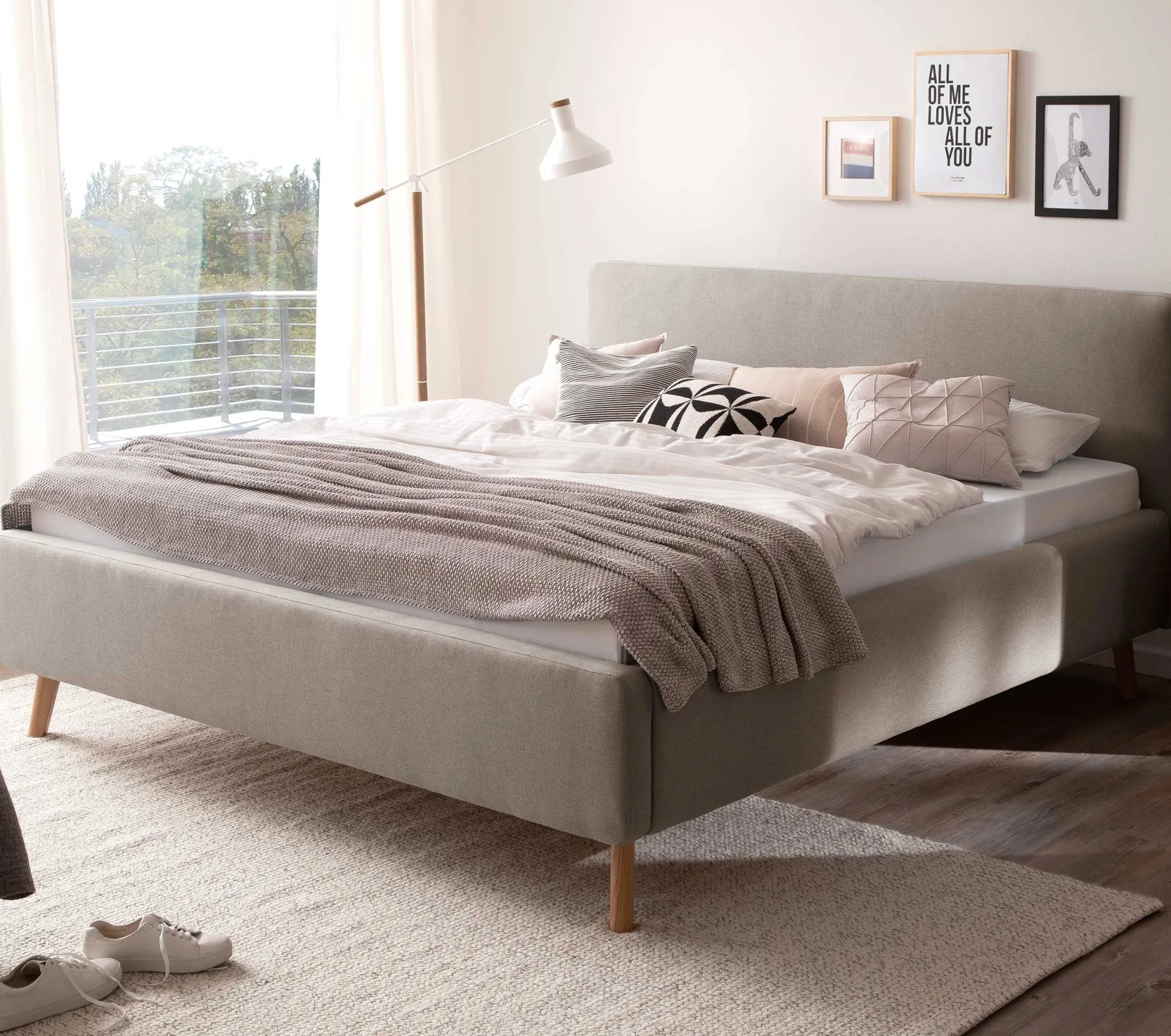 Doppelbett Tony 180x200cm mit Stauraum - taupe