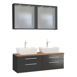 Doppelwaschtischschrank mit Spiegel Dasa 120cm 4 Schubladen - graphit/mattgrau