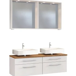 Doppelwaschtischschrank mit Spiegel Dasa 120cm 4 Schubladen - weiß