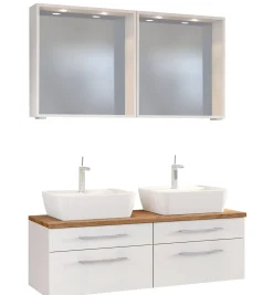 Doppelwaschtischschrank mit Spiegel Dasa 120cm 4 Schubladen - weiß