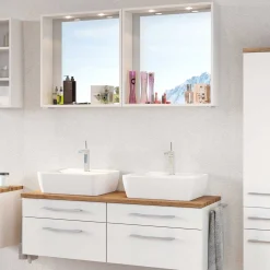 Doppelwaschtischschrank mit Spiegel Dasa 120cm 4 Schubladen - weiß