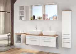 Doppelwaschtischschrank mit Spiegel Dasa 120cm 4 Schubladen - weiß