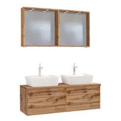 Doppelwaschtischschrank mit Spiegel Dasa 120cm 4 Schubladen - wotan eiche