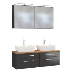 Doppelwaschtischschrank mit Spiegelschrank Dasa 120cm 4 Schubladen - graphit/mattgrau