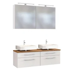 Doppelwaschtischunterschrank mit Spiegelschrank Dasa 120cm 4 Schubladen - weiss
