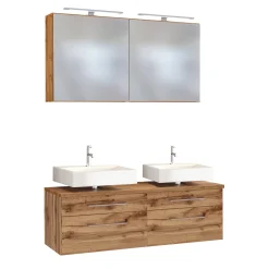 Doppelwaschtisch-Unterschrank mit Spiegelschrank Dasa 120cm 4 Schubladen - wotan Eiche Dekor