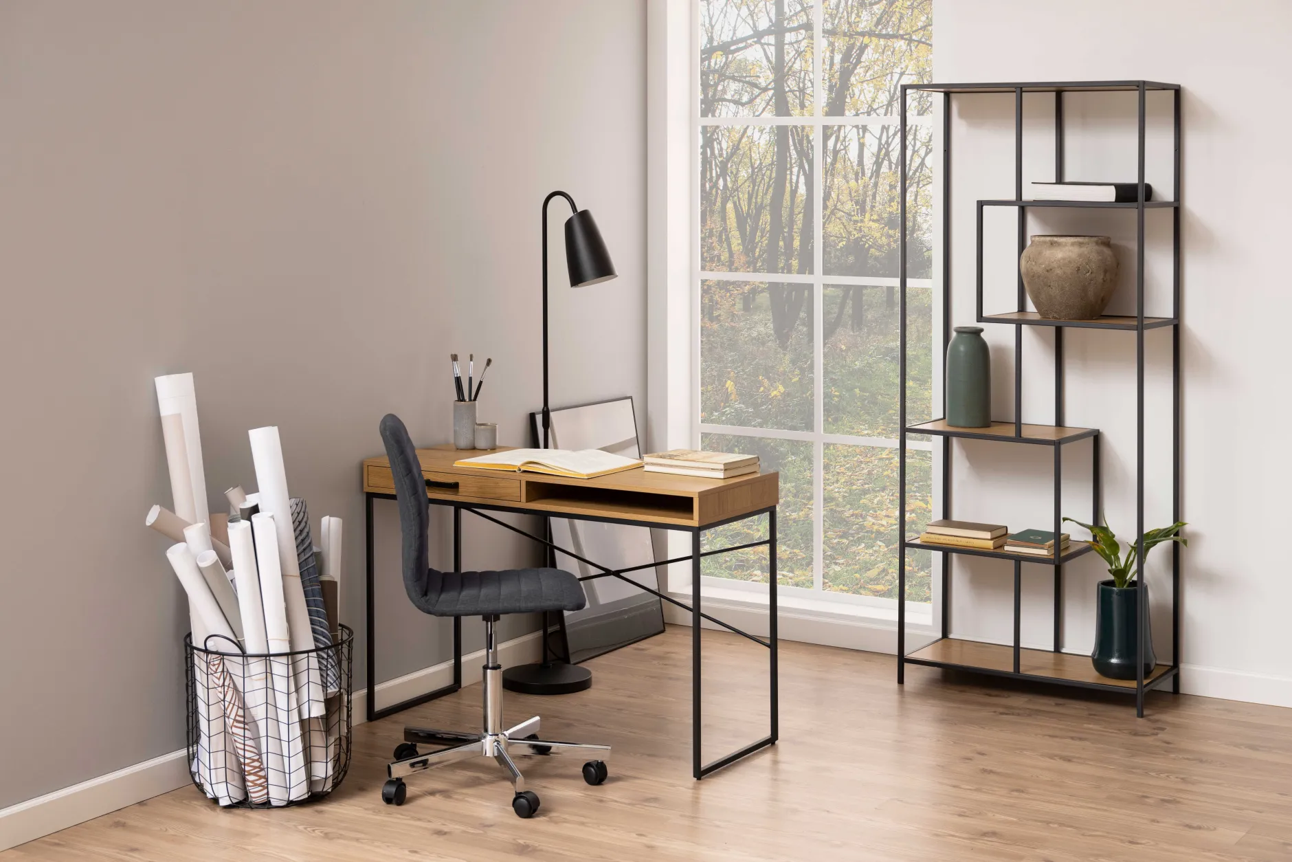 Dover Schreibtisch 110cm - mit Ablageschublade - Wildeiche
