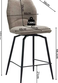 Drehbarer Barhocker Lara | 48 x 56 x 103 cm | Sandfarbenes Design