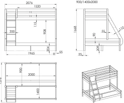 Dreifach-Etagenbett 3-Sitzer Holz - grau