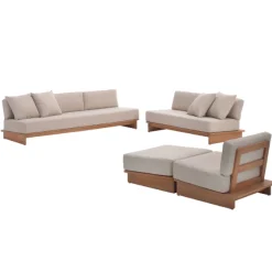 Dreisitzige Gartenbank Djerba Gescova - Textileen & Holz - 270x95x70 cm - Beige