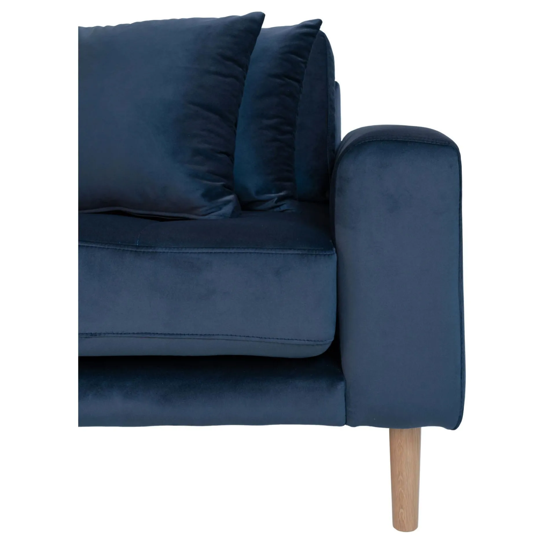 Dunkelblaues Lido Lounge Sofa mit Kissen und Holzbeinen