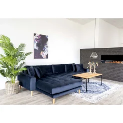 Dunkelblaues Lido Lounge Sofa mit Kissen und Holzbeinen