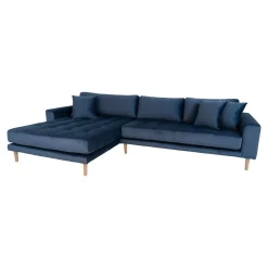 Dunkelblaues Lido Lounge Sofa mit Kissen und Holzbeinen
