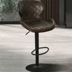Dunkelbrauner Barhocker Malaga | Metallbeine und Vintage-PU-Polsterung