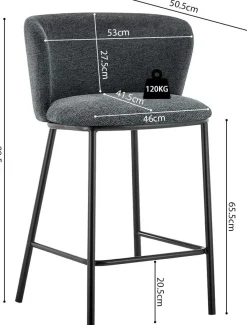 Dunkelgrauer Stoff-Barhocker Arthur | Metallbeine | 88,5x53x50,5cm