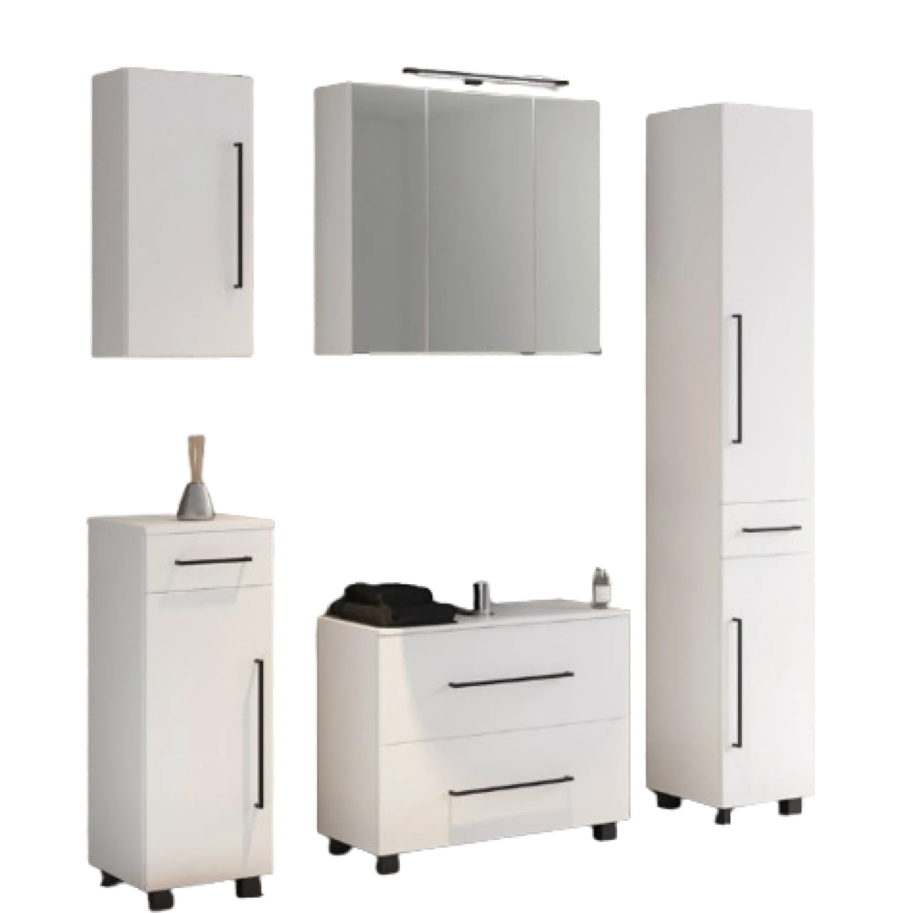 DusanBadezimmer : Hängeschränke, Spiegelschrank, Waschbeckenunterschrank, Säulenschrank - weiß