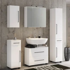DusanBadezimmer : Hängeschränke, Spiegelschrank, Waschbeckenunterschrank, Säulenschrank - weiß