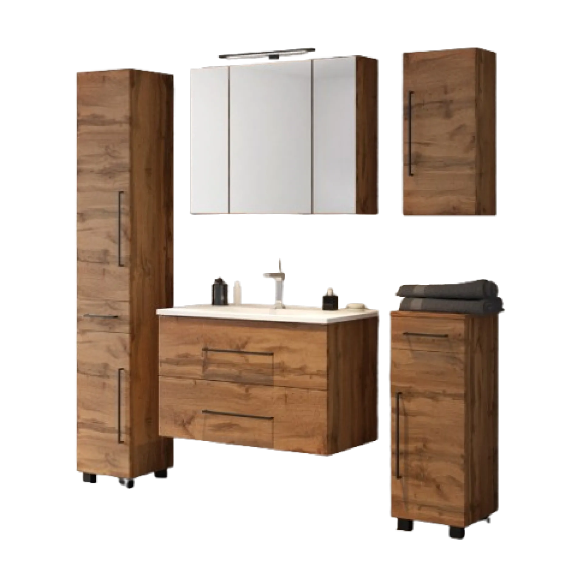 DusanBadezimmer : Säulenschrank, Spiegelschrank, Waschtischschrank, Hängeschränke - wotan oak