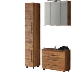DusanBadezimmer : Säulenschrank, Spiegelschrank, Waschtischunterschrank - wotan Eiche