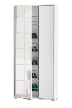 Ebony Schuhschrank 83x24x178cm - mit Spiegel - weiß