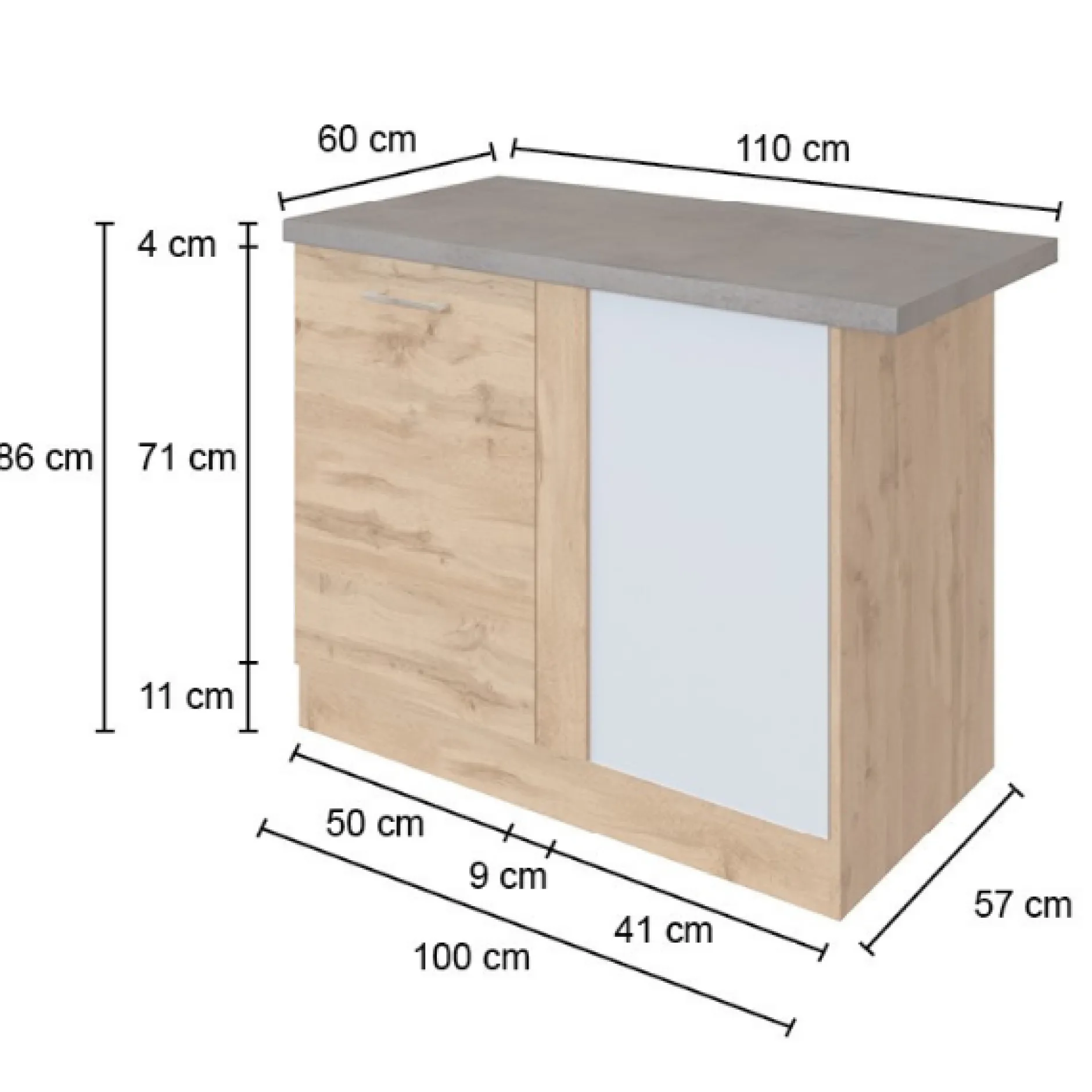 Eckkleiderschrank Sorrella 110cm 1 Tür - Eiche/Graphit