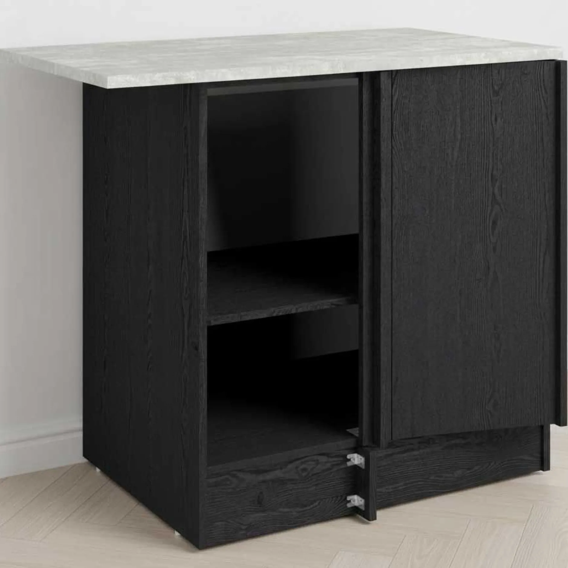 Eckschrank Küche Anna - 100x60x87cm - 1 Tür - schwarzes Eichendekor/weißer Stein