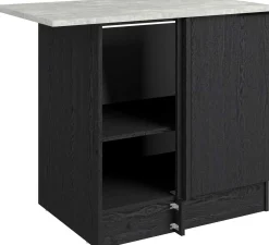 Eckschrank Küche Anna - 100x60x87cm - 1 Tür - schwarzes Eichendekor/weißer Stein