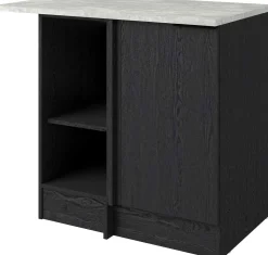Eckschrank Küche Anna - 100x60x87cm - 1 Tür - schwarzes Eichendekor/weißer Stein