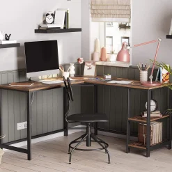 Eckschreibtisch Fabrice 138cm 2 Ablagen - rustikal braun/schwarz