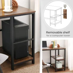 Eckschreibtisch Fabrice 138cm 2 Ablagen - rustikal braun/schwarz