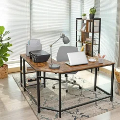 Eckschreibtisch Fabrice 138cm 2 Ablagen - rustikal braun/schwarz