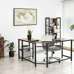 Eckschreibtisch Fabrice 138cm 2 Ablagen - rustikal braun/schwarz