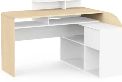 Eckschreibtisch Kemo - 108x128x90cm - mit Stauraum - Eiche Dekor/Weiß