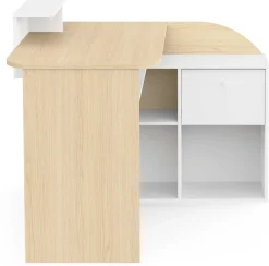 Eckschreibtisch Kemo - 108x128x90cm - mit Stauraum - Eiche Dekor/Weiß