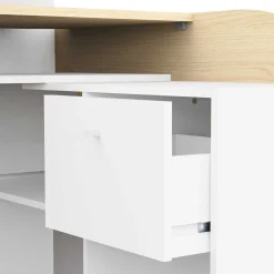 Eckschreibtisch Kemo - 108x128x90cm - mit Stauraum - Eiche Dekor/Weiß