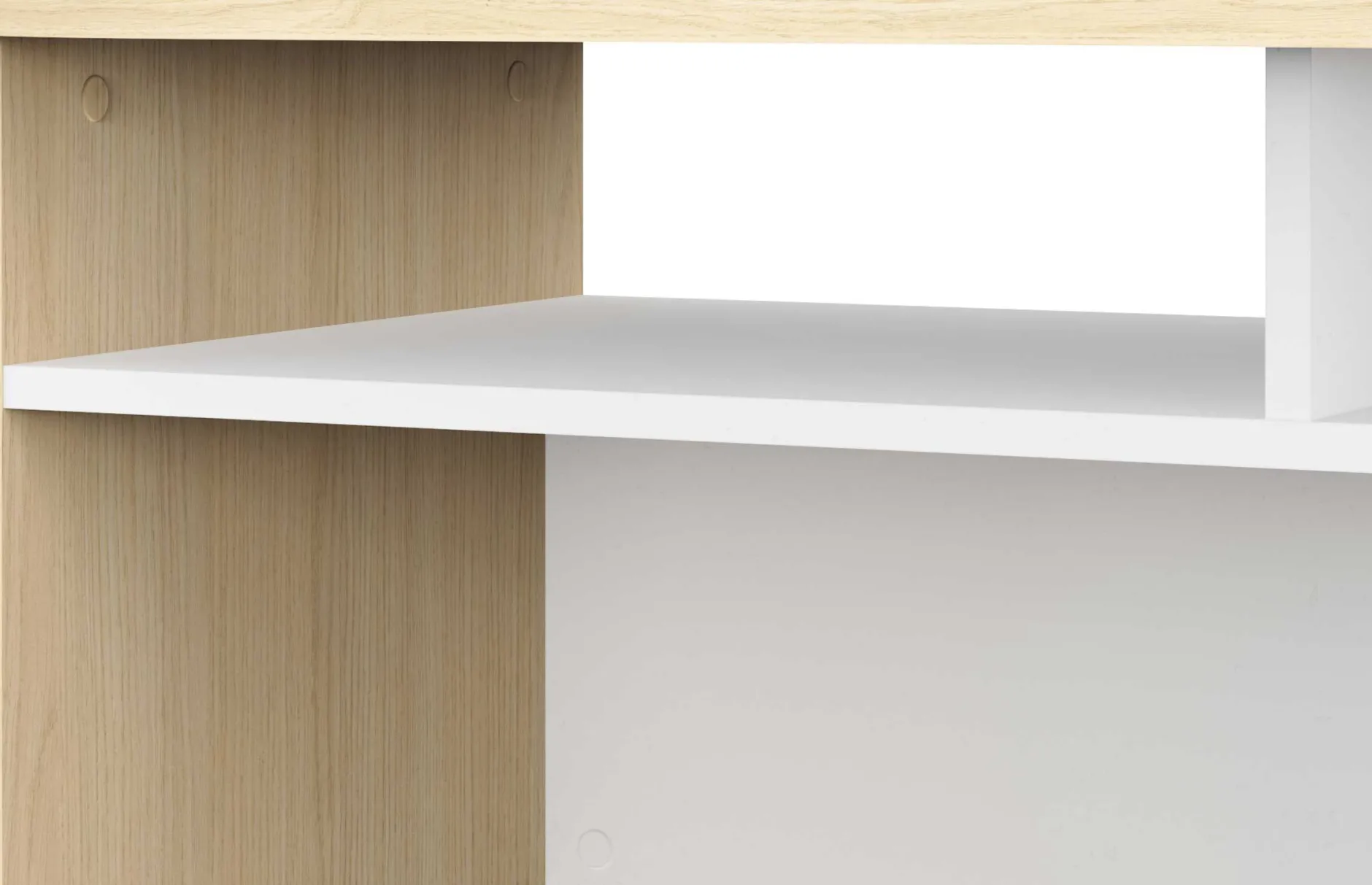 Eckschreibtisch Kemo - 108x128x90cm - mit Stauraum - Eiche Dekor/Weiß