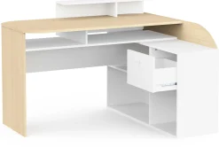 Eckschreibtisch Kemo - 108x128x90cm - mit Stauraum - Eiche Dekor/Weiß