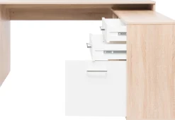 Eckschreibtisch Lanzini mit 2 Schubladen und 1 Tür - Sonoma Eiche/Weiß