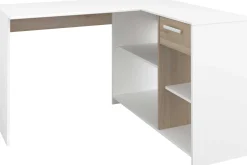 Eckschreibtisch Sil - 121x111x75cm - mit Stauraum - Eiche Dekor/Weiß