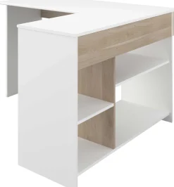Eckschreibtisch Sil - 121x111x75cm - mit Stauraum - Eiche Dekor/Weiß