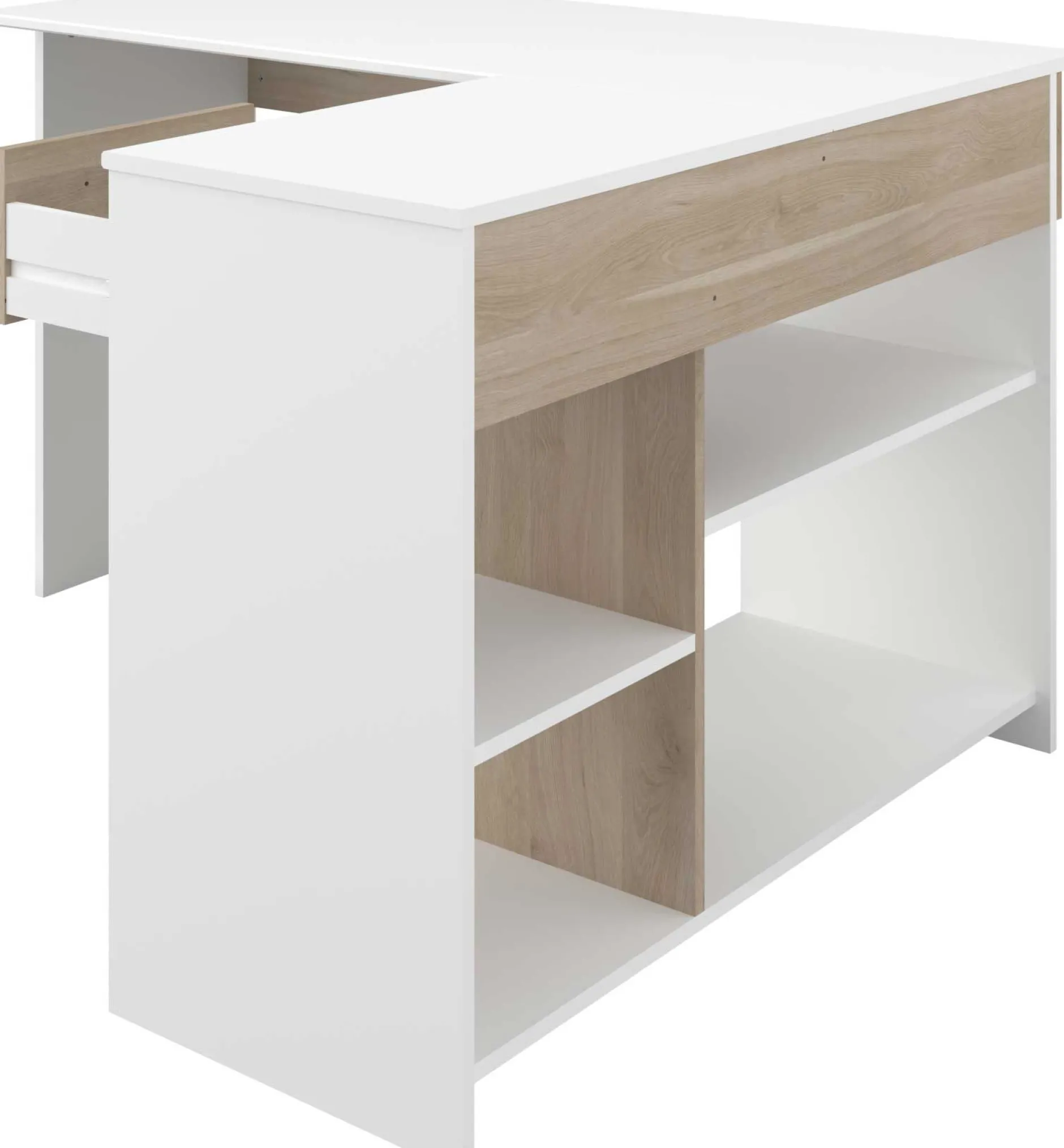 Eckschreibtisch Sil - 121x111x75cm - mit Stauraum - Eiche Dekor/Weiß