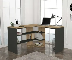 Eckschreibtisch Stylo - 120x45x74cm - mit Stauraum - Eiche Dekor/anthrazit