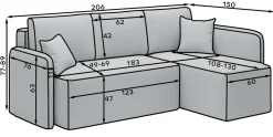 Ecksofa Henrichs | 206 x 150 x 89 cm | Dunkelgrau