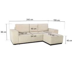 Ecksofa Josh links - mit Stauraum - beige gerippter Samt