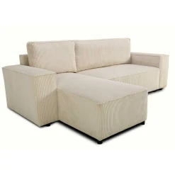 Ecksofa Josh links - mit Stauraum - beige gerippter Samt