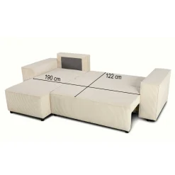 Ecksofa Josh links - mit Stauraum - beige gerippter Samt