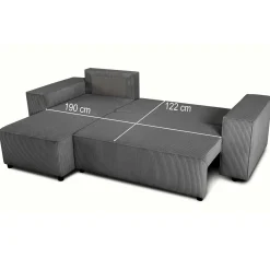 Ecksofa Josh links - mit Stauraum - anthrazit gerippter Samt