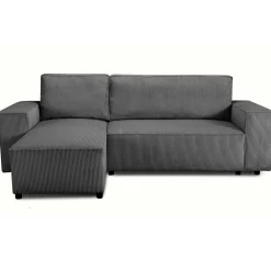Ecksofa Josh links - mit Stauraum - anthrazit gerippter Samt